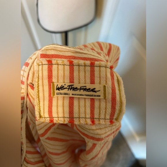 We The Free Orange and Cream cropped Striped button down Shirt - Picture 6 of 6